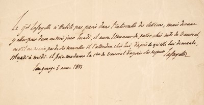 Lot 220 - Lafayette (Marie Joseph de, 1757-1834). Autograph letter signed, 1833