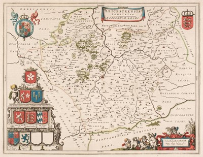 Lot 405 - Leicestershire. Blaeu (J.), Leicestrensis Comitatus. Leicester Shire, Amsterdam, circa 1645