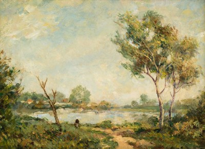 Lot 623 - Manson (James Bolivar, 1879-1945). A Summer Landscape with a Figure before a Lake