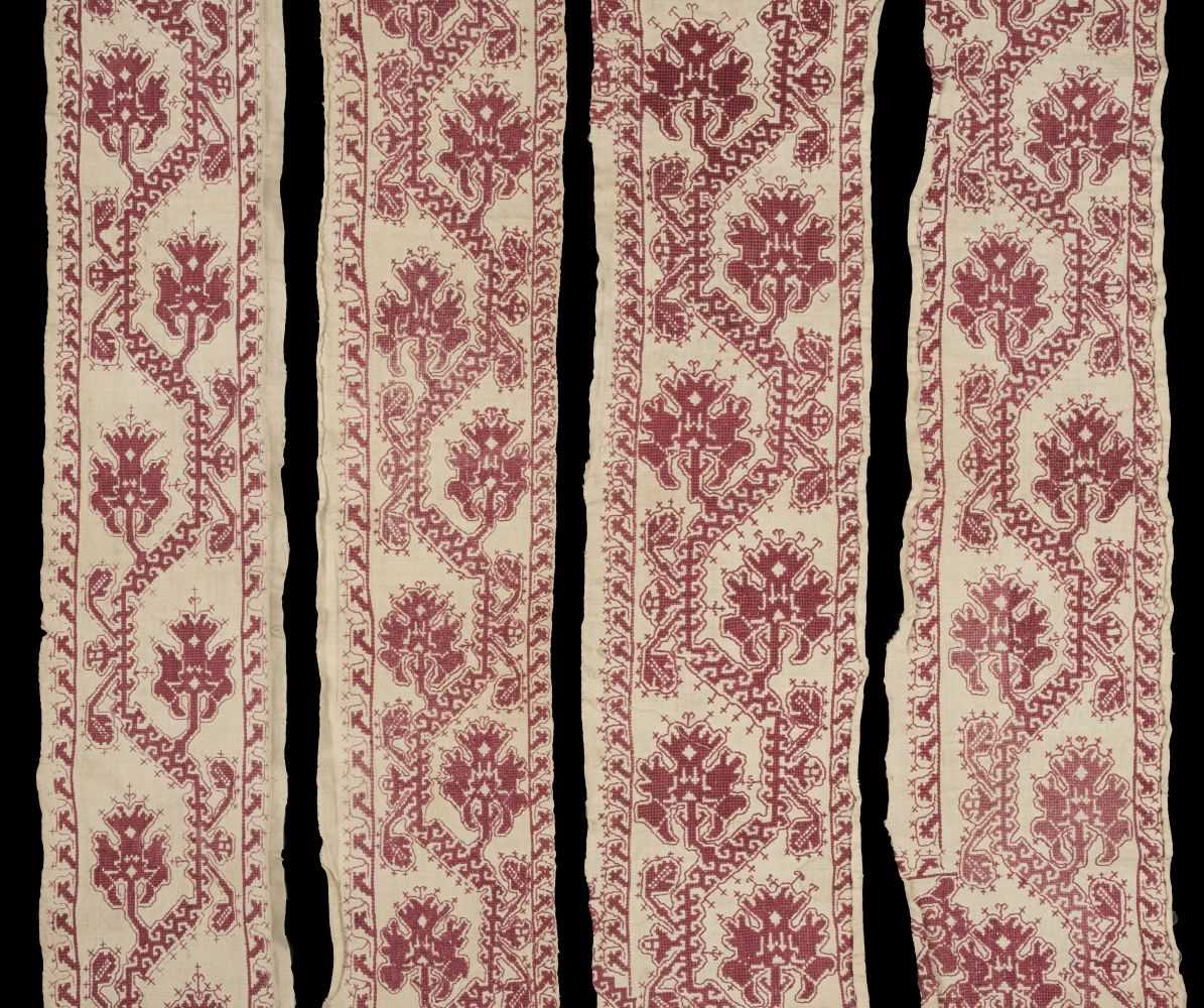 Lot 387 - Embroidery. Border pieces for a pillow, English, late 16th/early 17th century