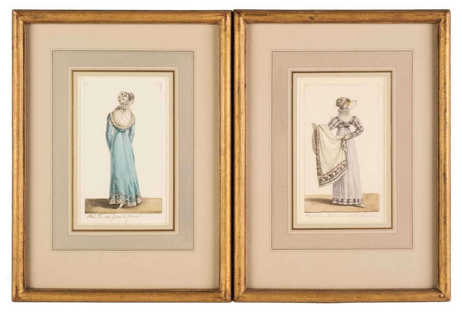 Lot 368 - French School. Two costume designs for dresses, circa 1810