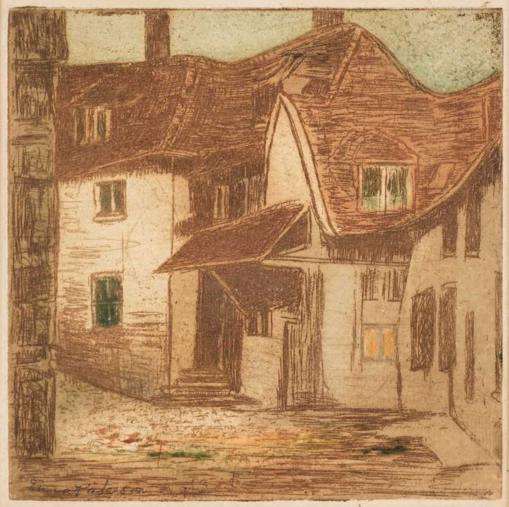 Lot 395 - Paterson (Emma, 1848-1886).  Street Scene with Cottages, circa 1880