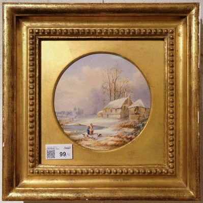 Lot 99 - Foster (Myles Birket, 1825-1899). Winter landscape with figures by thatched buildings, & one other