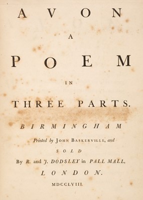 Lot 151 - Huckell (John) Avon: A Poem in Three Parts, London: John Baskerville, 1758