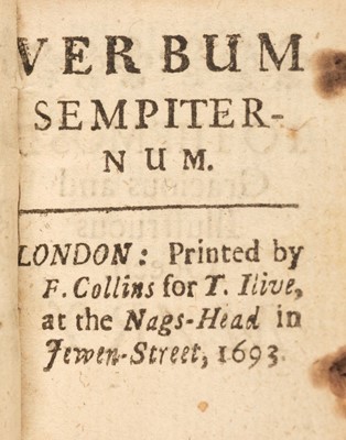 Lot 126 - Taylor (John) - Bible [English]. Verbum sempiternum, London: F. Collins for T. Ilive, 1693