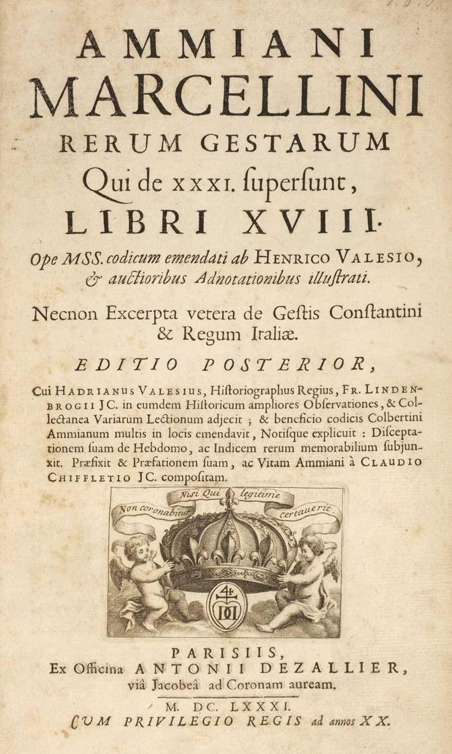 Lot 171 - Marcellinus (Ammianus). Ammiani Marcellini Rerum gestarum, 1681