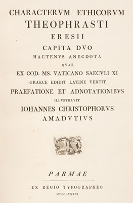 Lot 164 - Theophrastus. Characterum ethicorum Theophrasti Eresii capita duo... , 1786