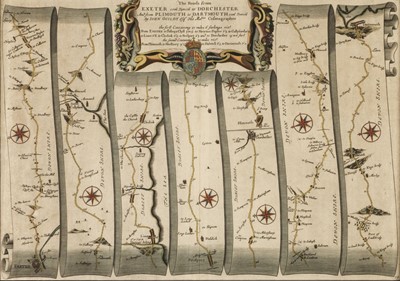 Lot 420 - Ogilby (John). Four strip road maps of Devon, Dorset & Cornwall, circa 1675