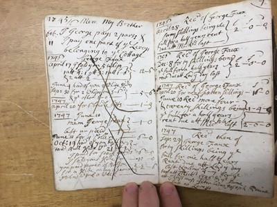 Lot 147 - Manuscript account book. A pocket book of farming accounts & rents, 18th century