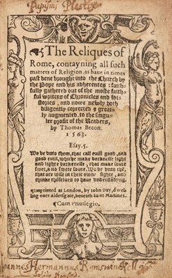 Lot 99 - Becon (Thomas). The Reliques of Rome, 1563