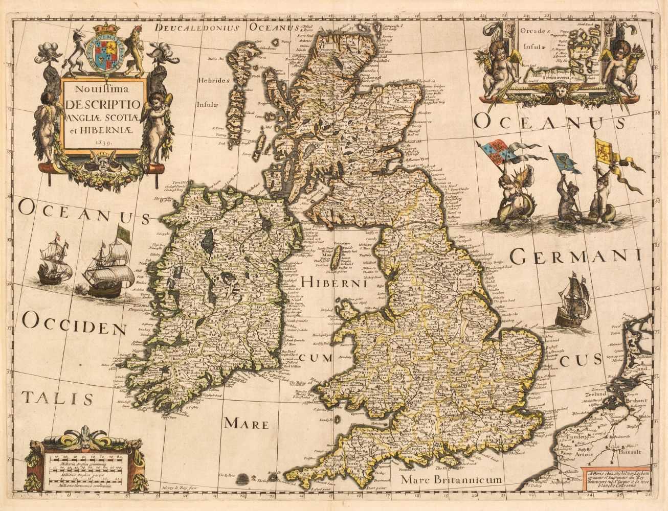 Lot 366 - British Isles. Hondius (H. & Le Roy H.), Novissima Descriptio Angliae, Scotiae et Hiberniae, 1639