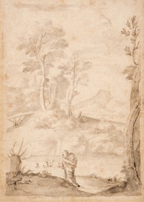 Lot 13 - Lanfranco, Giovanni, Follower of (1582-1647), St Anthony in the Wilderness, pen, ink and wash