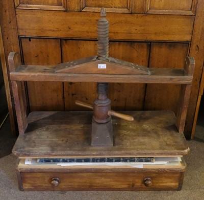 Lot 214 - Linen/book press. A hardwood linen or book press with single drawer to base