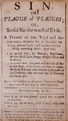 Lot 178 - Venning (Ralph). Sin, the plague of plagues; or, Sinful sin the worst of evils, 1669