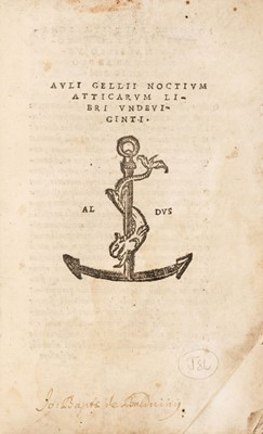 Lot 88 - Gellius (Aulus). [Noctes Atticae:] Noctium atticarum libri undeviginti, 1st Aldine edition, 1515