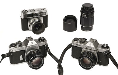 Lot 594 - Pentax. Selection of Pentax camera equipment (Spotmatic, K1000 & several lenses) plus other items