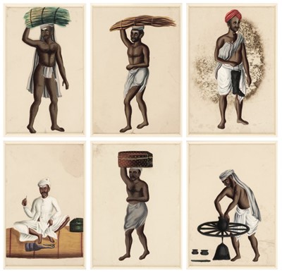 Lot 489 - Mica Paintings. A set of six Mica paintings of Indian Trades, circa 1850