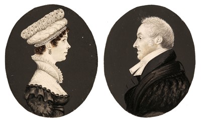 Lot 62 - English School. A pair of oval portrait miniatures of a lady and gentleman, circa 1820