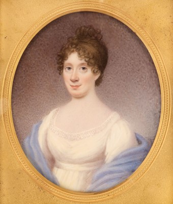 Lot 68 - English School. Oval portrait miniature of a young lady, circa 1805