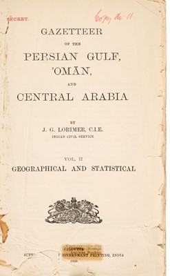 Lot 39 - Lorimer (John Gordon). Gazetteer of the Persian Gulf, Oman and Central Arabia
