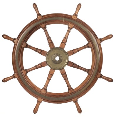 Lot 342 - Ships Wheel. Teak and brass 8-spoke ships wheel