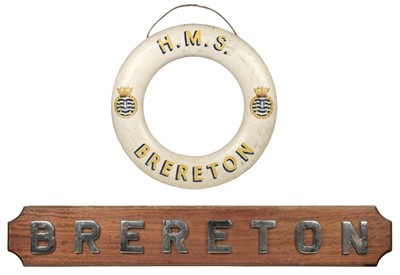 Lot 341 - Ship's Name Plate. HMS Brereton