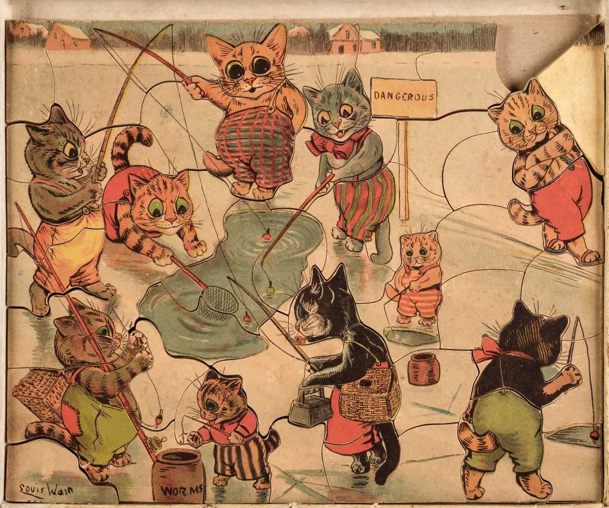 Lot 526 - Wain (Louis). Fishing cats, a 52 piece colour lithographed wooden jigsaw puzzle