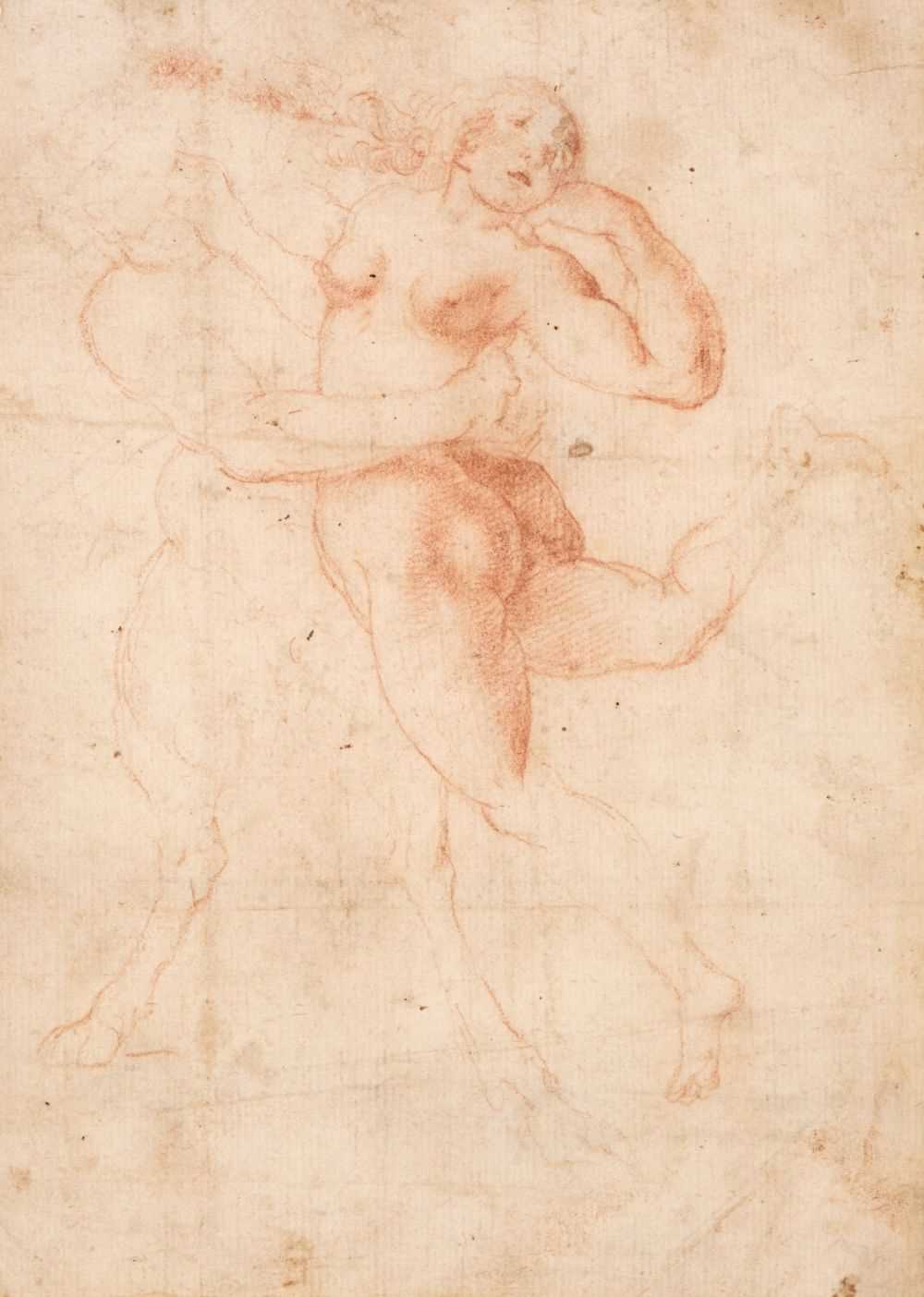 Lot 42 - Florentine School, Early 17th Century. A Satyr abducting a Nymph, sanguine crayon on fine laid paper