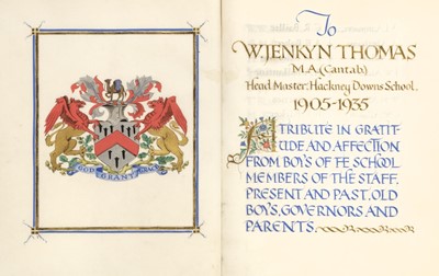 Lot 548 - Illuminated addresses. To W. Jenkyn Thomas, Head Master, Hackney Downs School, 1905-1935