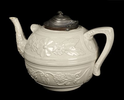 Lot 280 - Teapot. A Victorian oversized creamware teapot, possibly Leeds