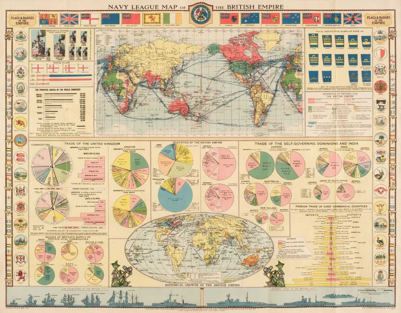 Lot 453 - World. George Philip & Son Ltd (publishers), Navy League Map of the British Empire, 1922