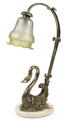 Lot 273 - Lighting. Art Nouveau brass swan table lamp