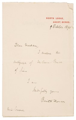 Lot 222 - Vajiravudh (1880-1925). Autograph signature, circa 1895