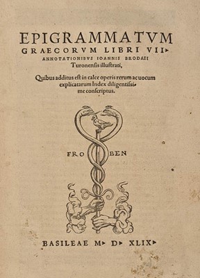 Lot 97 - Greek Anthology. Epigrammatum Graecorum libri VII... , 1549