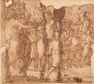 Lot 20 - Italian School, Battle Procession with Pikebearers, pen and brown ink and wash