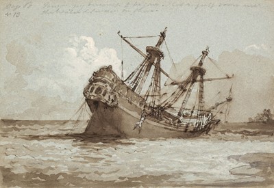 Lot 148 - English School. Illustrations to Robinson Crusoe, circa 1850's-60's, pen, ink and brown wash