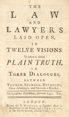 Lot 281 - Purves (J.A.) The Law and Lawyers Laid Open, 1st edition, 1737