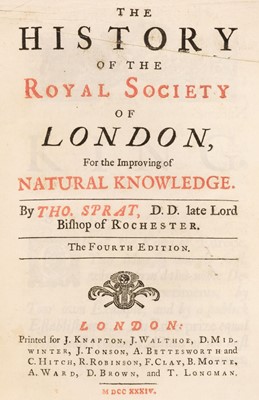 Lot 140 - Sprat (Thomas), History of the Royal Society, 1734