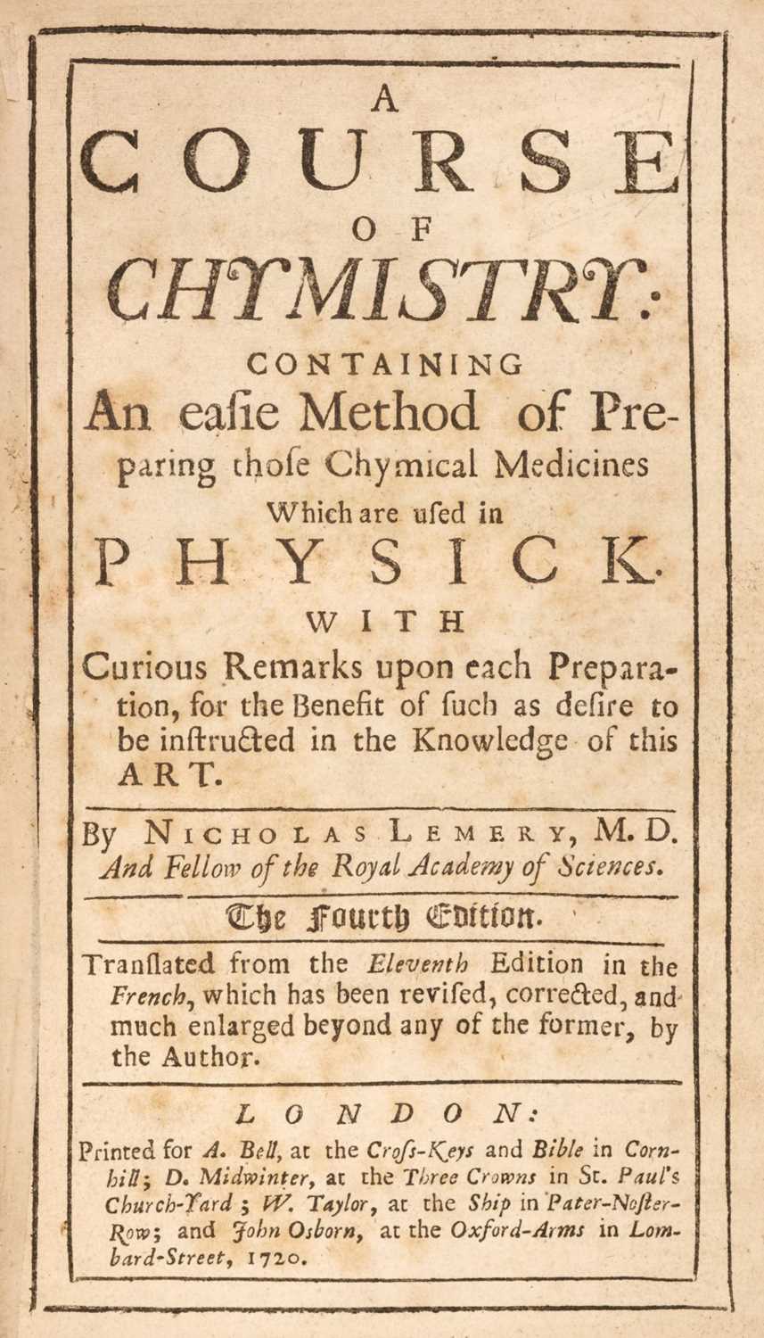 Lot 136 - Lemery (Nicholas). A Course of Chymistry, 1720