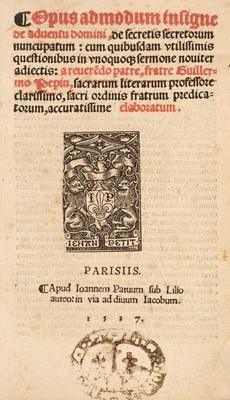 Lot 240 - Pepin (Guillaume). Opus admodum insigne de adventu domini, 1537