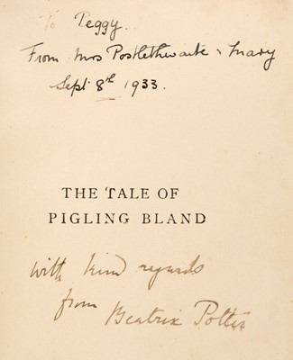 Lot 624 - Potter (Beatrix). The Tale of Pigling Bland, later edition, [after 1918], inscribed by author