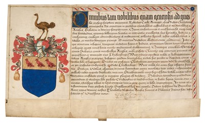Lot 203 - Wray (Sir Christopher, c. 1522-1592). Patent of Arms by Robert Cooke, 1586