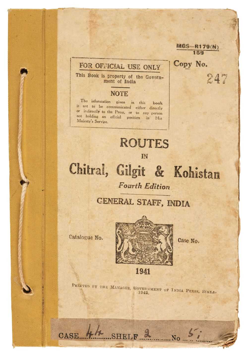 Lot 20 - North-West Frontier. Routes in Chitral, Gilgit & Kohistan, 4th edition, 1942