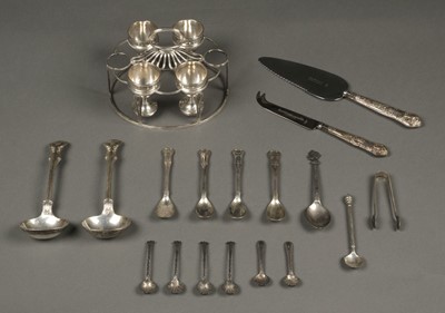 Lot 211 - Mixed Silver. A Victorian egg cruet set and other items