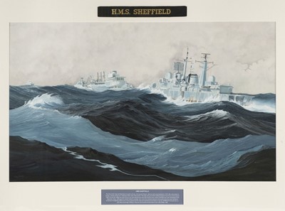 Lot 366 - Batey (Tony). HMS Sheffield, watercolour and gouache