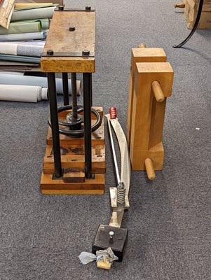 Lot 367 - Nipping press. A Dryad nipping press, board cutter blade & finishing press
