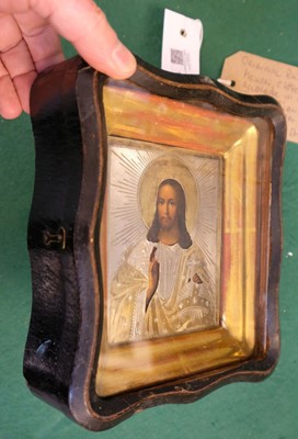 Lot 124 - Russian icon. A travelling icon of Christ Pantocrator, mid 19th century