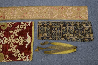 Lot 383 - Embroidered panel. A decorative metalwork panel, probably English, 17th century