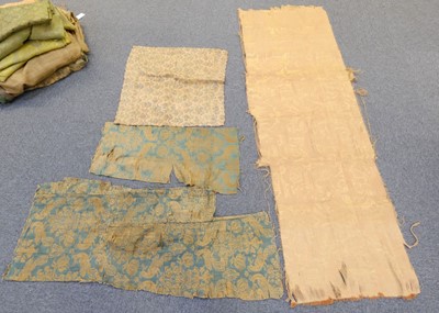 Lot 375 - Curtains. A collection of 18th and 19th century damask curtains and fabric