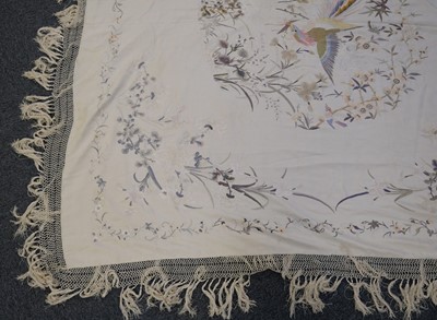 Lot 366 - Chinese. A large embroidered shawl, late 19th/early 20th century